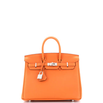 Hermes Birkin Handbag Orange Togo with Palladium Hardware 25