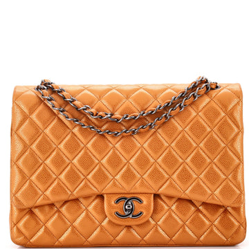 Chanel Vintage Classic Double Flap Bag Quilted Caviar Maxi