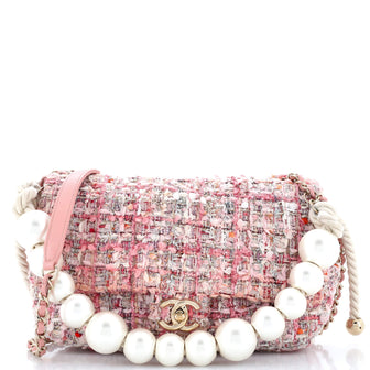Chanel Pearl Handle Flap Bag Quilted Tweed Medium