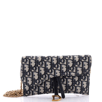 Christian Dior Saddle Chain Wallet Oblique Canvas