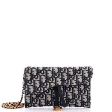 Christian Dior Saddle Chain Wallet Oblique Canvas