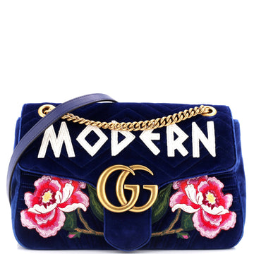 Gucci GG Marmont Flap Bag Embroidered Matelasse Velvet Medium
