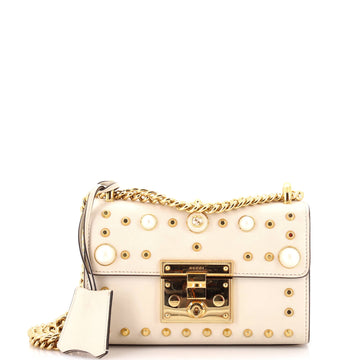Gucci Pearly Padlock Shoulder Bag Studded Leather Small