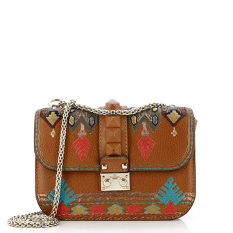 Valentino Garavani Glam Lock Shoulder Bag Embroidered Leather Small
