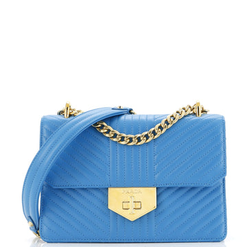 Prada Turn Lock Chain Shoulder Bag Chevron Leather Medium