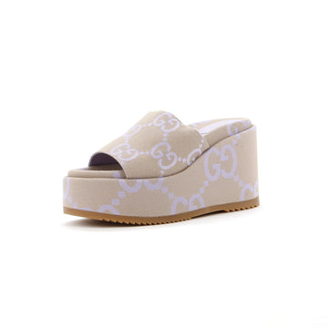 Gucci Women's Angelina Platform Wedge Sandals GG Canvas