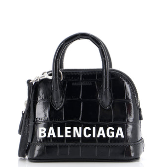 Balenciaga Logo Ville Bag Crocodile Embossed Leather Mini