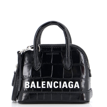 Balenciaga Logo Ville Bag Crocodile Embossed Leather Mini
