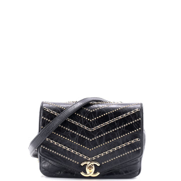 Chanel Envelope Square Chain Flap Bag Chevron Embellished Calfskin Mini