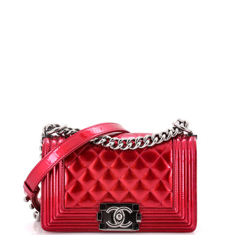 Chanel Boy Flap Bag Quilted Patent Small