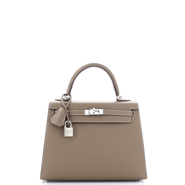 Hermes Kelly Handbag Grey Epsom with Palladium Hardware 25
