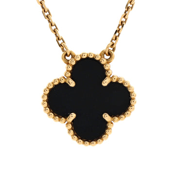 Van Cleef & Arpels Vintage Alhambra Pendant Necklace 18K Yellow Gold and Onyx
