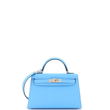 Hermes Kelly Mini II Bag Blue Epsom with Palladium Hardware 20