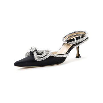 Mach & Mach Women's Double Bow Ankle Strap Pumps Satin 75