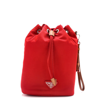 Prada Drawstring Wristlet Bucket Bag Tessuto Small
