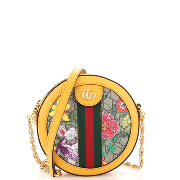 Gucci Ophidia Round Shoulder Bag Flora GG Coated Canvas Mini