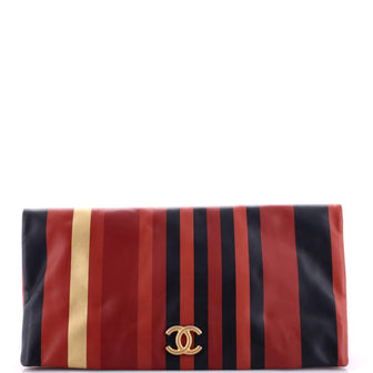 Chanel Paris-Greece Foldover Clutch Striped Leather