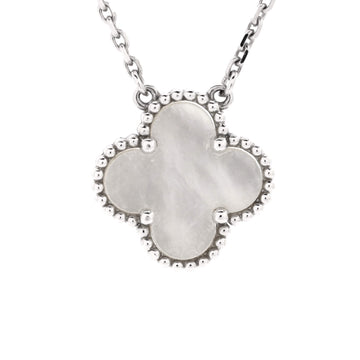 Van Cleef & Arpels Vintage Alhambra Pendant Necklace 18K White Gold and Mother of Pearl