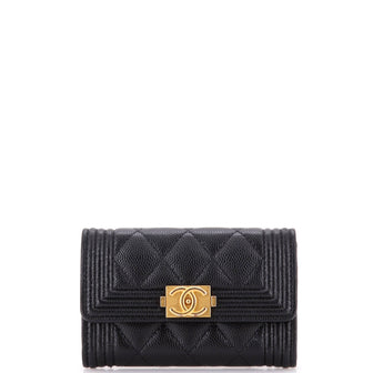 Chanel Boy Flap Card Case Quilted Caviar
