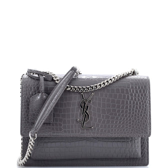Saint Laurent Sunset Crossbody Bag Crocodile Embossed Leather Medium