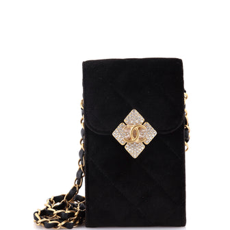 Chanel Diamond Lock CC Phone Holder with Chain Quilted Velvet with Crystals