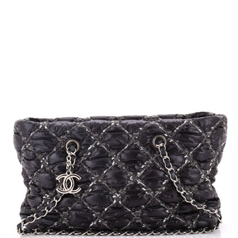 Chanel Tweed on Stitch Zip Tote Quilted Nylon Small