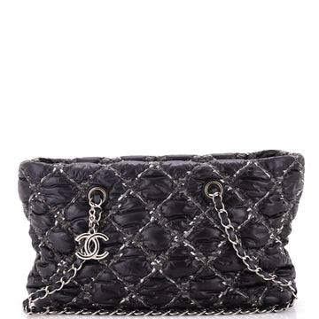 Chanel Tweed on Stitch Zip Tote Quilted Nylon Small