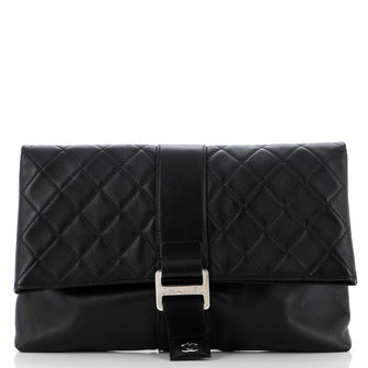 Chanel Fold Over Clutch Quilted Lambskin Medium