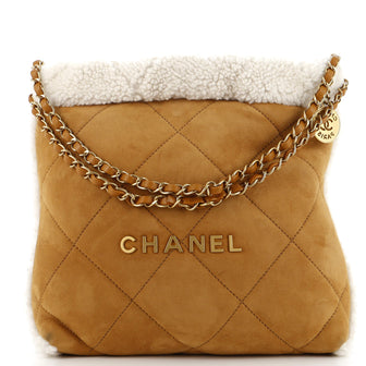 Chanel 22 Chain Hobo Quilted Suede and Shearling Medium