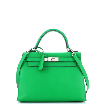 Hermes Kelly Handbag Green Epsom with Palladium Hardware 28
