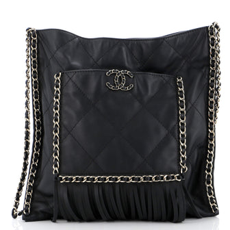 Chanel Fringe Flat Shopping Bag Quilted Calfskin Medium