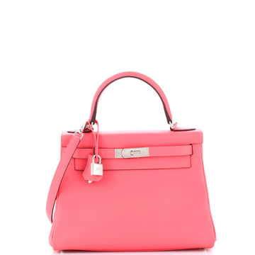 Hermes Kelly Handbag Pink Evercolor with Palladium Hardware 28