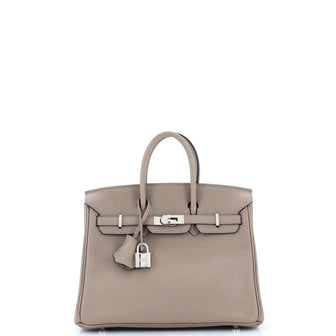 Hermes Birkin Handbag Grey Swift with Palladium Hardware 25