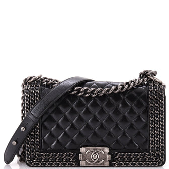 Chanel Chained Boy Flap Bag Quilted Glazed Calfskin Old Medium