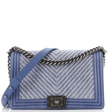 Chanel Boy Flap Bag Chevron Denim New Medium