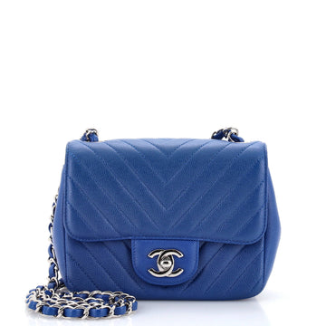 Chanel Square Classic Single Flap Bag Chevron Caviar Mini