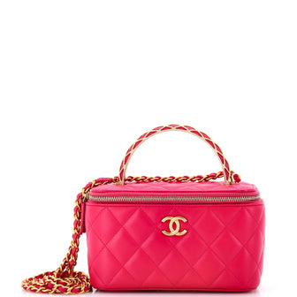 Chanel Caged Top Handle Vanity Case with Chain Quilted Lambskin Small