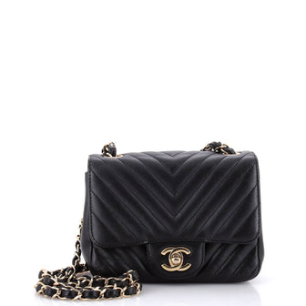 Chanel Square Classic Single Flap Bag Chevron Lambskin Mini
