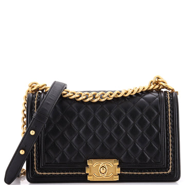Chanel Boy Flap Bag Quilted Lambskin with Chain Detail Old Medium