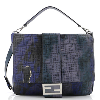 Fendi Baguette Messenger Bag Perforated Zucca Printed Leather Large
