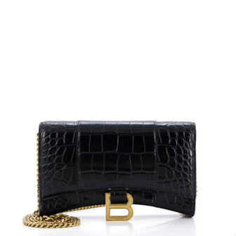 Balenciaga Hourglass Chain Wallet Crocodile Embossed Leather