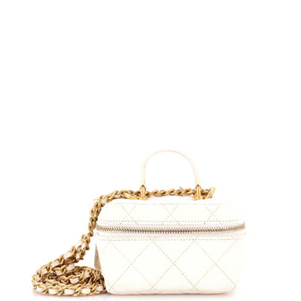 Chanel Top Handle Zip Around Vanity Case with Chain Quilted Caviar Mini