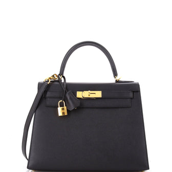 Hermes Kelly Handbag Black Epsom with Gold Hardware 28