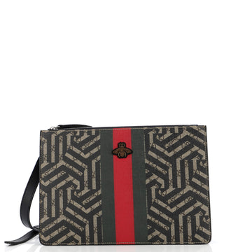 Gucci Bee Web Zip Messenger Bag Caleido GG Coated Canvas Small