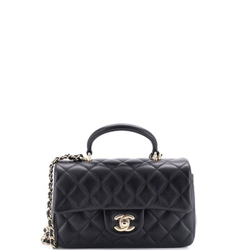 Chanel Classic Single Flap Top Handle Bag Quilted Lambskin Mini