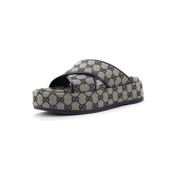 Gucci Women's Criss Cross Platform Slide Sandals GG Canvas