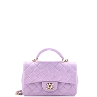 Chanel Classic Single Flap Top Handle Bag Quilted Lambskin Mini
