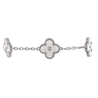 Van Cleef & Arpels Vintage Alhambra 5 Motifs Bracelet Guilloche 18K White Gold