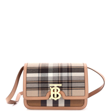 Burberry TB Flap Bag Tartan Canvas with Leather Small
