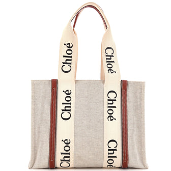 Chloe Woody Tote Canvas with Leather Medium